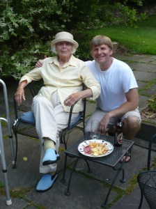Mama and Chris on the patio, 2008. Mama was already sick but still able to communicate with us.