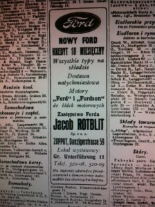 Business Directory of Poland and Danzig 1930: Jacob Rotblit's Ford Dealership in Sopot