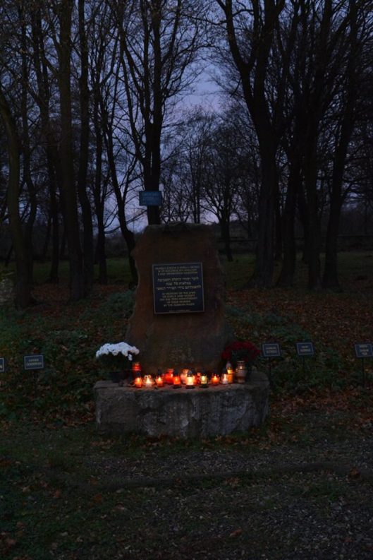 Candle lanterns on the monument commemorating Dukla's Jewish population, November 1, 2016, All Saint's Day.