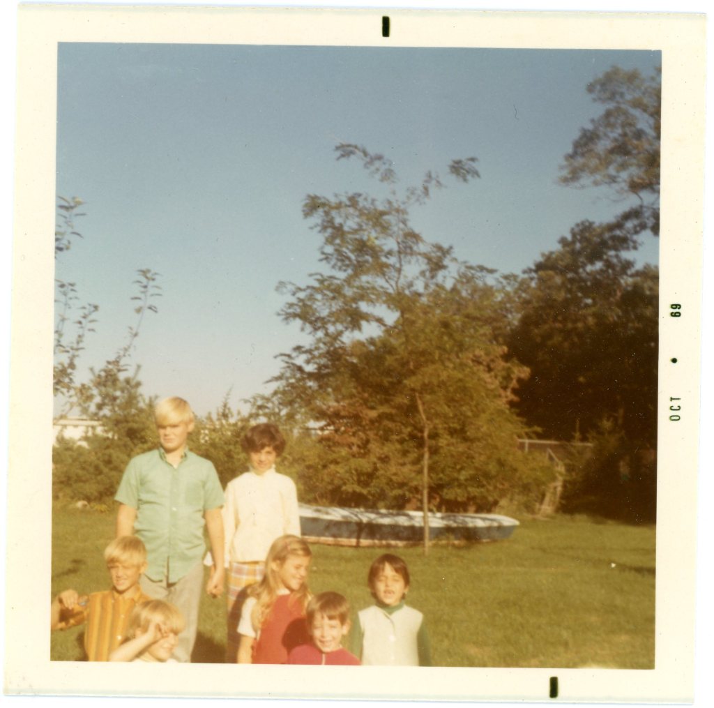 Ron and June hold hands circa 1969. In front, my brothers Wiley and Chris, me, cousin Andrew, and June's sister Kim
